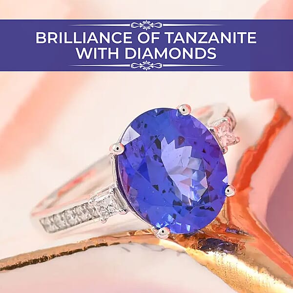 Rhapsody Certified And Appraised AAAA Tanzanite And E-F VS Diamond 4.35 Ctw Accent Ring 950 Platinum Ring Tanzanite Jewelry For Her 5 Grams (Del. In 10-15 Days)