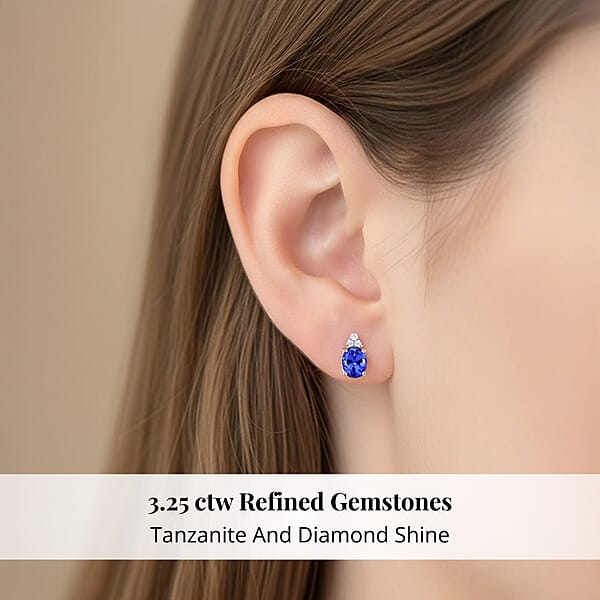 Rhapsody Certified And Appraised AAAA Tanzanite And E-F VS Diamond 3.25 Ctw Accent Earrings 950 Platinum Earrings Tanzanite Gifts For Her 4.15 Grams