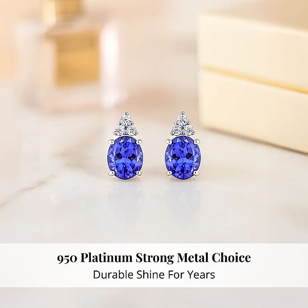 Rhapsody Certified And Appraised AAAA Tanzanite And E-F VS Diamond 3.25 Ctw Accent Earrings 950 Platinum Earrings Tanzanite Gifts For Her 4.15 Grams