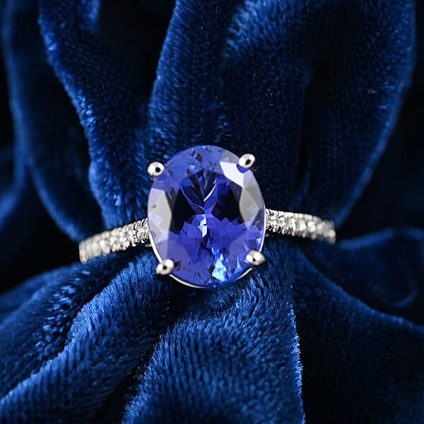 Rhapsody Certified And Appraised AAAA Tanzanite And E-F VS Diamond 4.10 Ctw Accent Ring 950 Platinum Ring Gifts For Her 6.60 Grams