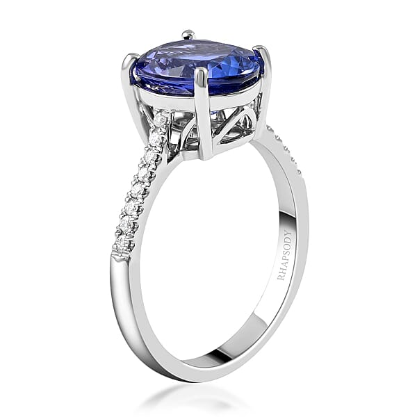 Rhapsody Certified And Appraised AAAA Tanzanite And E-F VS Diamond 4.10 Ctw Accent Ring 950 Platinum Ring Gifts For Her 6.60 Grams