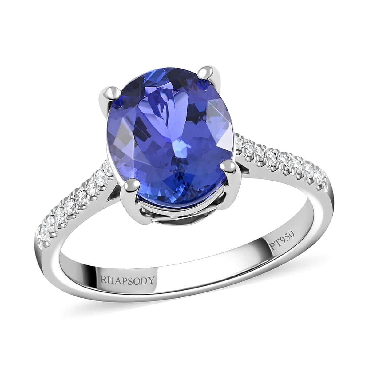 Rhapsody Certified and Appraised AAAA Tanzanite and E-F VS Diamond 4.10 ctw Accent Ring 950 Platinum Ring Gifts For Her 6.60 Grams