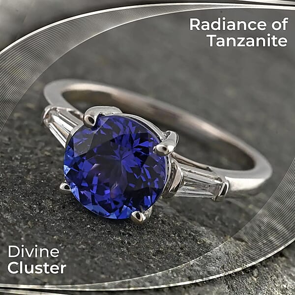 Rhapsody Certified And Appraised AAAA Tanzanite Ring E-F VS Diamond Accent Ring 950 Platinum Ring Wedding Ring 4.50 Grams 2.20 Ctw