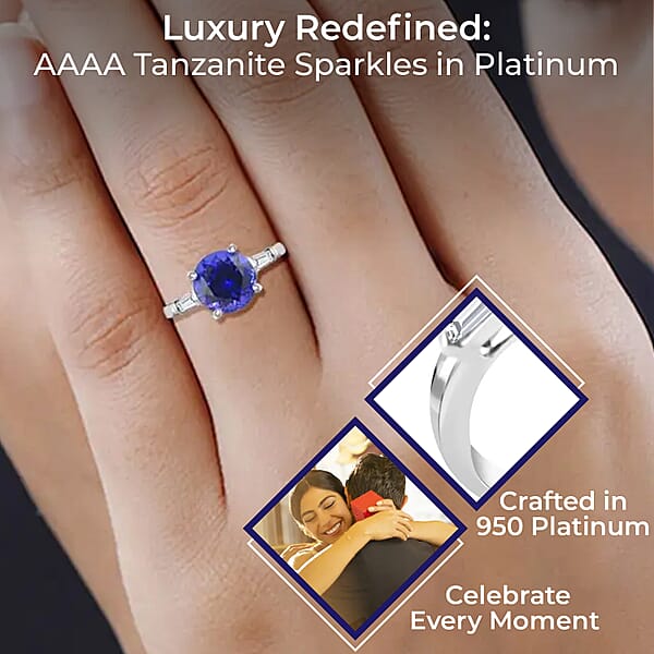 Rhapsody Certified And Appraised AAAA Tanzanite Ring E-F VS Diamond Accent Ring 950 Platinum Ring Wedding Ring 4.50 Grams 2.20 Ctw