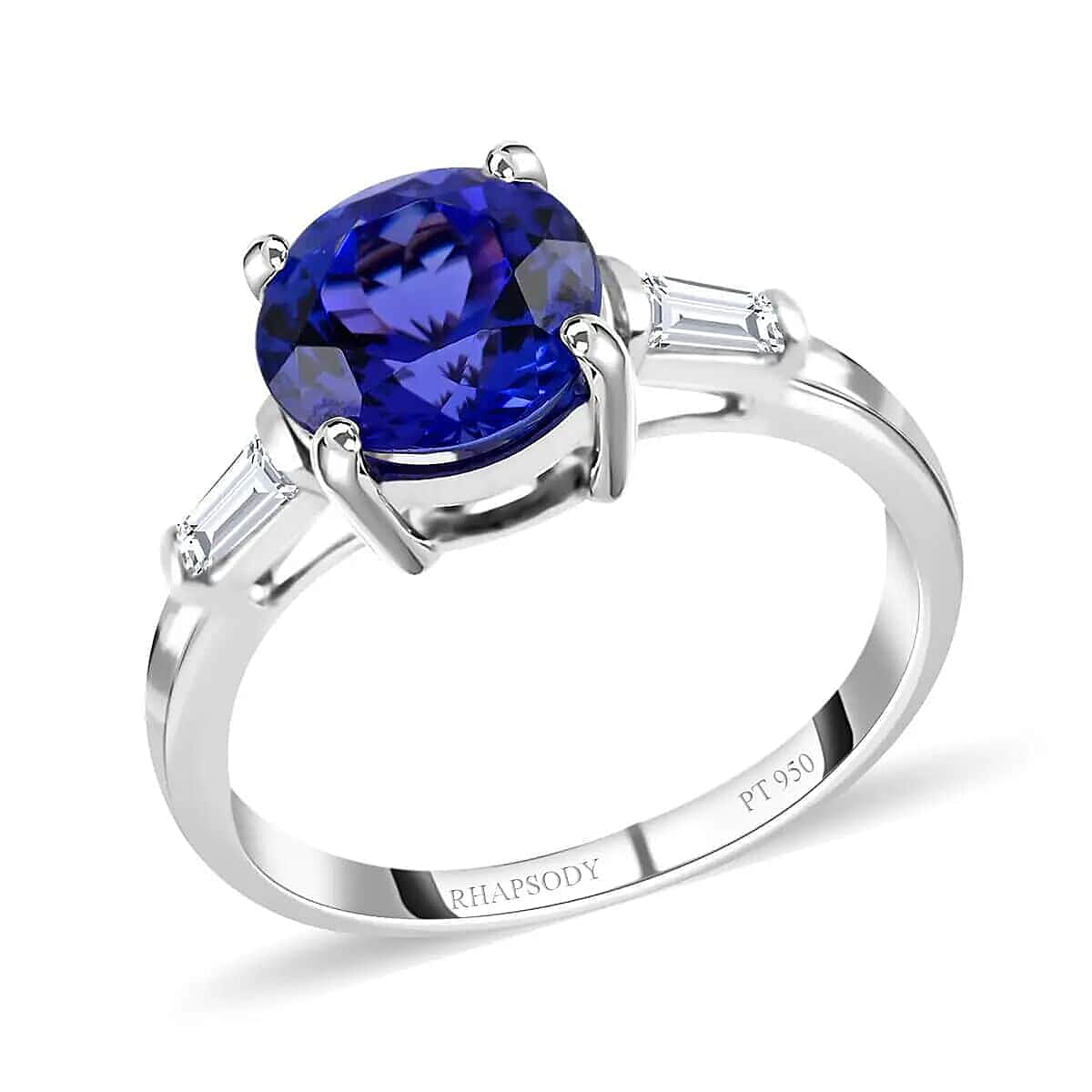 Rhapsody Certified And Appraised AAAA Tanzanite Ring E-F VS Diamond Accent Ring 950 Platinum Ring Wedding Ring 4.50 Grams 2.20 ctw