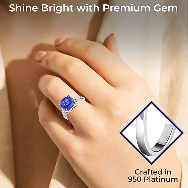 Rhapsody Certified & Appraised AAAA Tanzanite And E-F VS Diamond 4.00 Ctw Accent Ring 950 Platinum Ring Wedding Ring 4 Grams