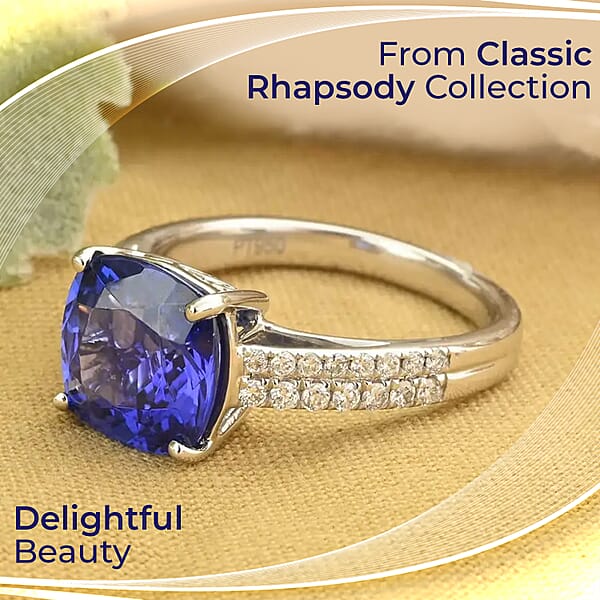 Rhapsody Certified & Appraised AAAA Tanzanite And E-F VS Diamond 3.55 Ctw Accent Ring 950 Platinum Ring Wedding Ring 6 Grams