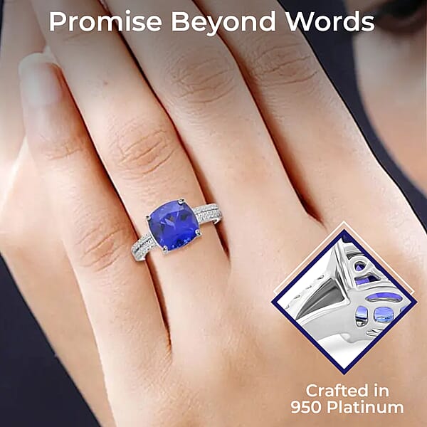 Rhapsody Certified & Appraised AAAA Tanzanite And E-F VS Diamond 3.55 Ctw Accent Ring 950 Platinum Ring Wedding Ring 6 Grams