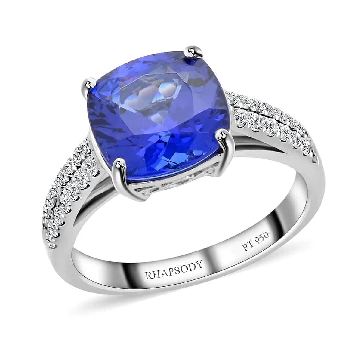 Rhapsody Certified & Appraised AAAA Tanzanite and E-F VS Diamond 3.55 ctw Accent Ring 950 Platinum Ring Wedding Ring 6 Grams