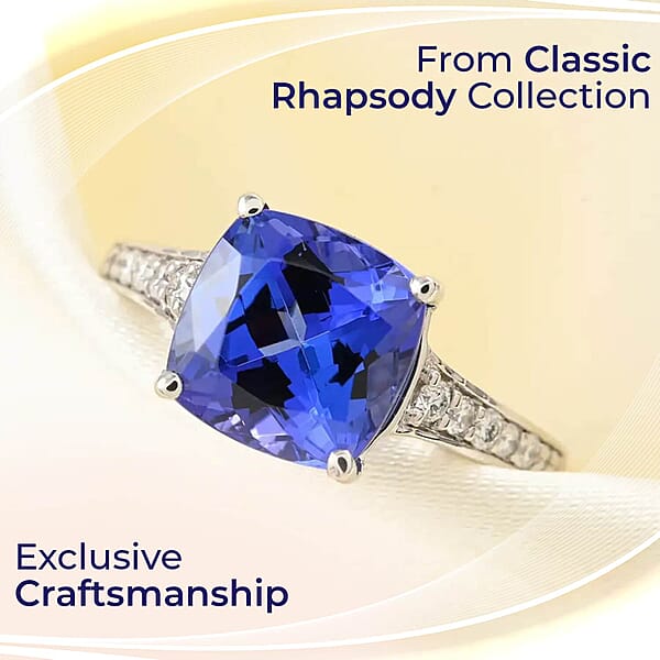 Rhapsody Certified & Appraised AAAA Tanzanite And E-F VS Diamond 4.00 Ctw Accent Ring 950 Platinum Ring Wedding Ring 6 Grams