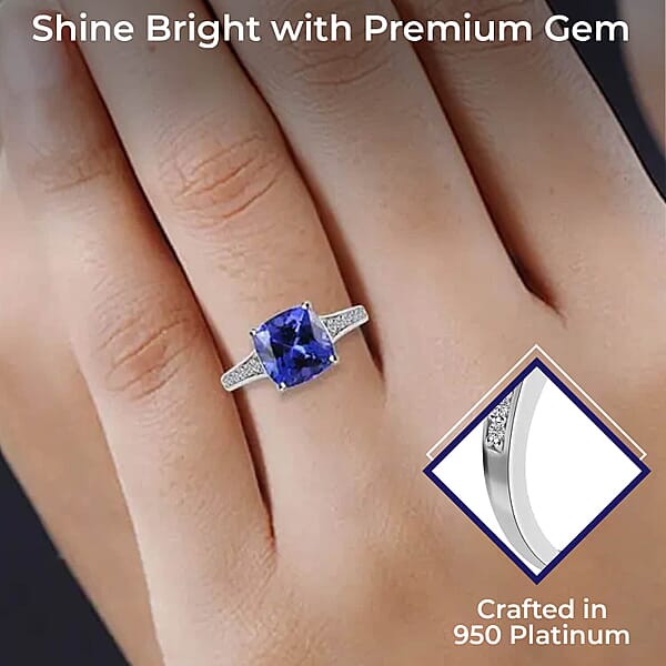 Rhapsody Certified & Appraised AAAA Tanzanite And E-F VS Diamond 4.00 Ctw Accent Ring 950 Platinum Ring Wedding Ring 6 Grams