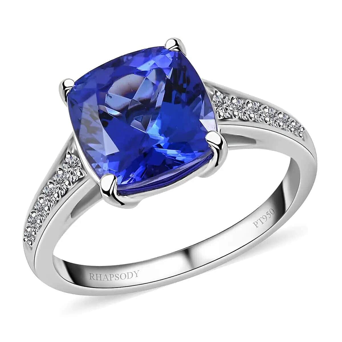 Rhapsody Certified & Appraised AAAA Tanzanite and E-F VS Diamond 4.00 ctw Accent Ring 950 Platinum Ring Wedding Ring 6 Grams