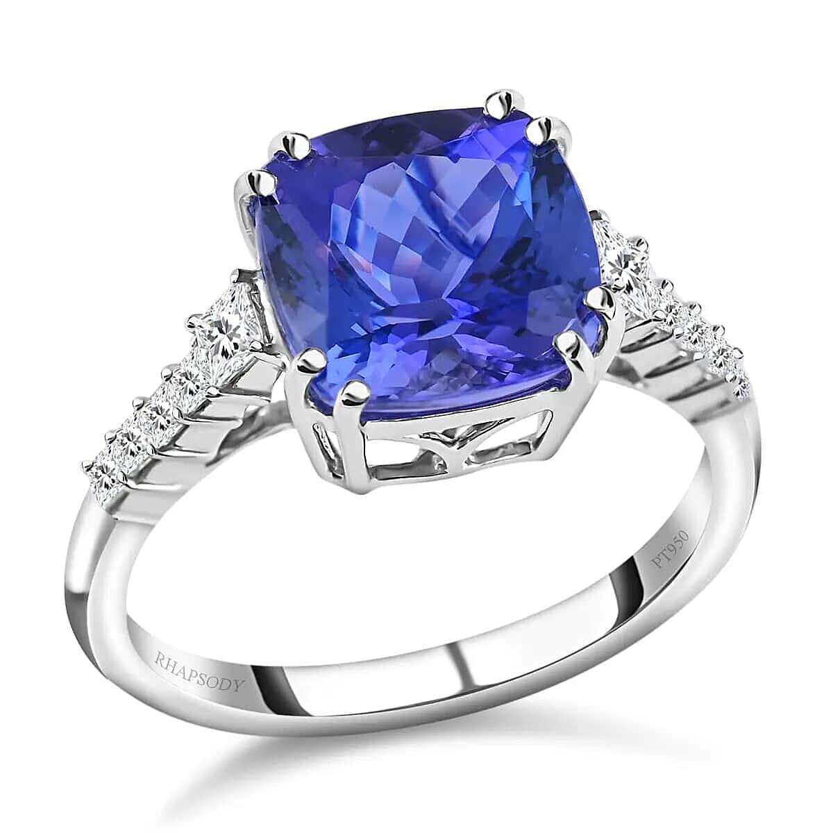 Rhapsody Certified & Appraised AAAA Tanzanite and E-F VS Diamond 4.00 ctw Accent Ring 950 Platinum Ring Wedding Ring 4 Grams