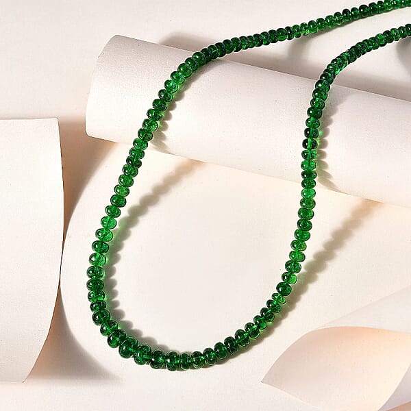 Rhapsody Certified & Appraised AAAA Tsavorite Garnet Beaded Graduated Necklace 950 Platinum Necklace 18-20 Inch Necklace 92.00 Ctw