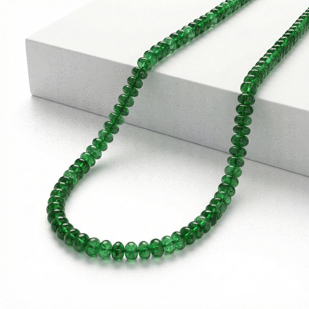 Rhapsody Certified & Appraised AAAA Tsavorite Garnet Beaded Graduated Necklace 950 Platinum Necklace 18-20 Inch Necklace 92.00 ctw