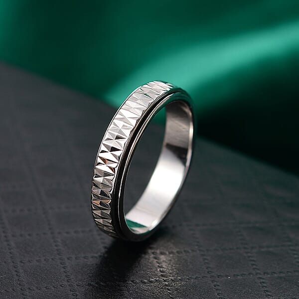 Rhapsody Diamond Cut Spinner Band Ring In 950 Platinum 6.37 Grams