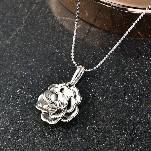 Rhapsody Flower Camellia Bloom Pendant Necklace In 950 Platinum 7.70 Grams 20 Inches