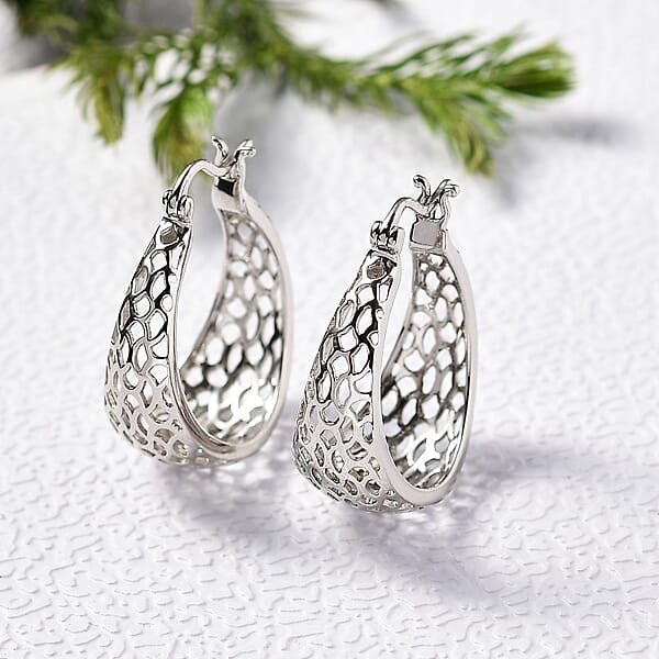 Rhapsody Honeycomb Hoop Earrings In 950 Platinum 9 Grams