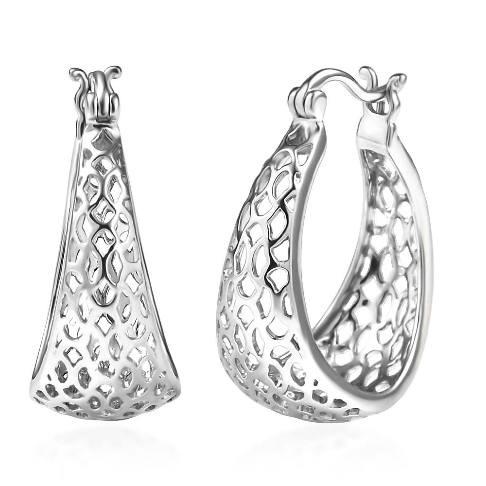 Rhapsody Honeycomb Hoop Earrings in 950 Platinum 9 Grams