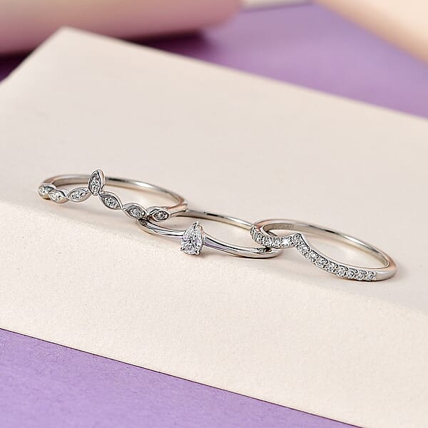 Rhapsody IGI Certified 950 Platinum Diamond E-F VS Set Of 3 Stackable Ring 0.33 Ctw