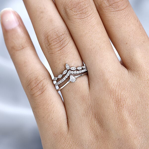 Rhapsody IGI Certified 950 Platinum Diamond E-F VS Set Of 3 Stackable Ring 0.33 Ctw