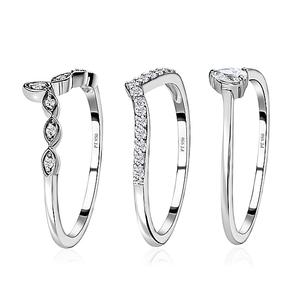 Rhapsody IGI Certified 950 Platinum Diamond E-F VS Set Of 3 Stackable Ring 0.33 Ctw