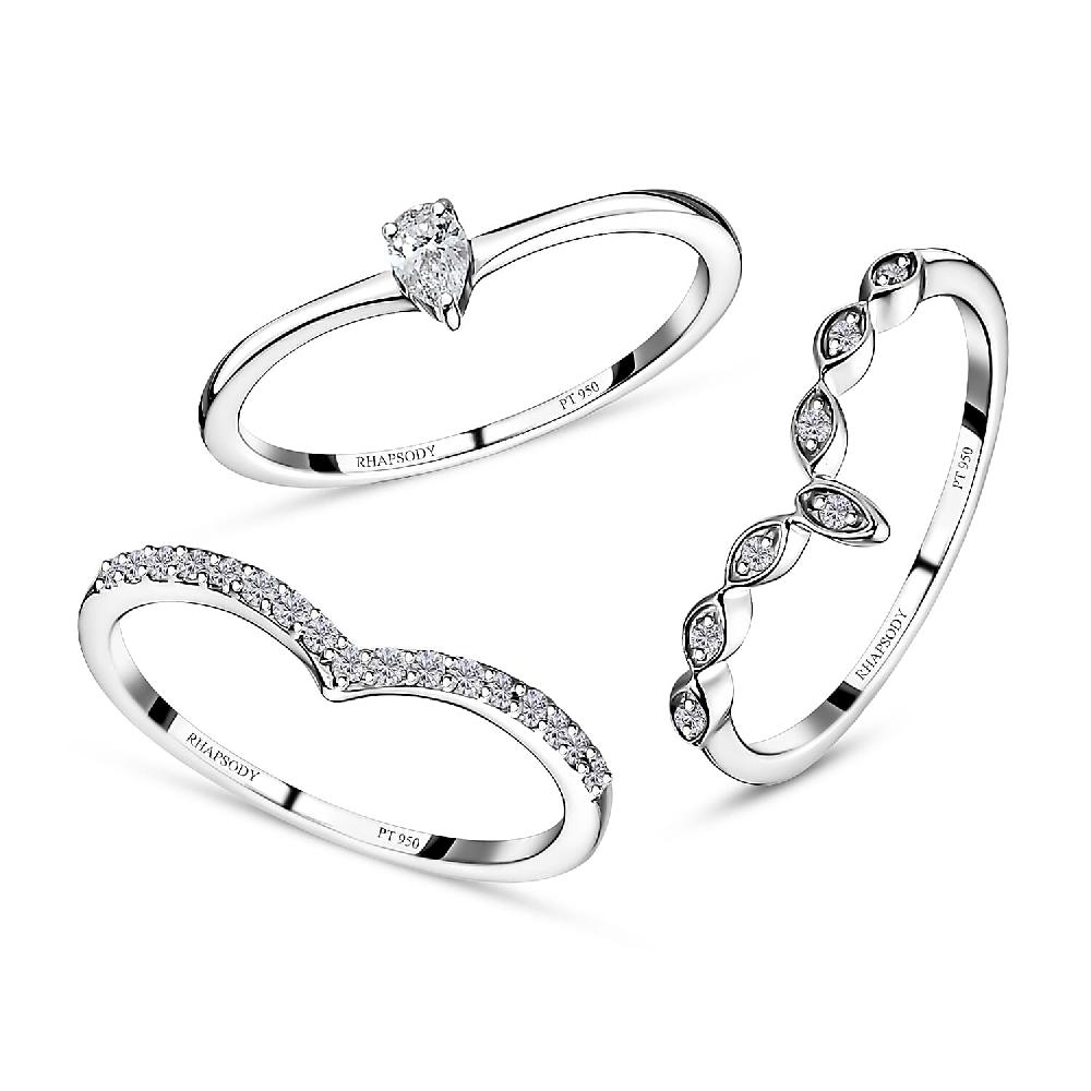 Rhapsody IGI Certified 950 Platinum Diamond E-F VS Set of 3 Stackable Ring 0.33 ctw
