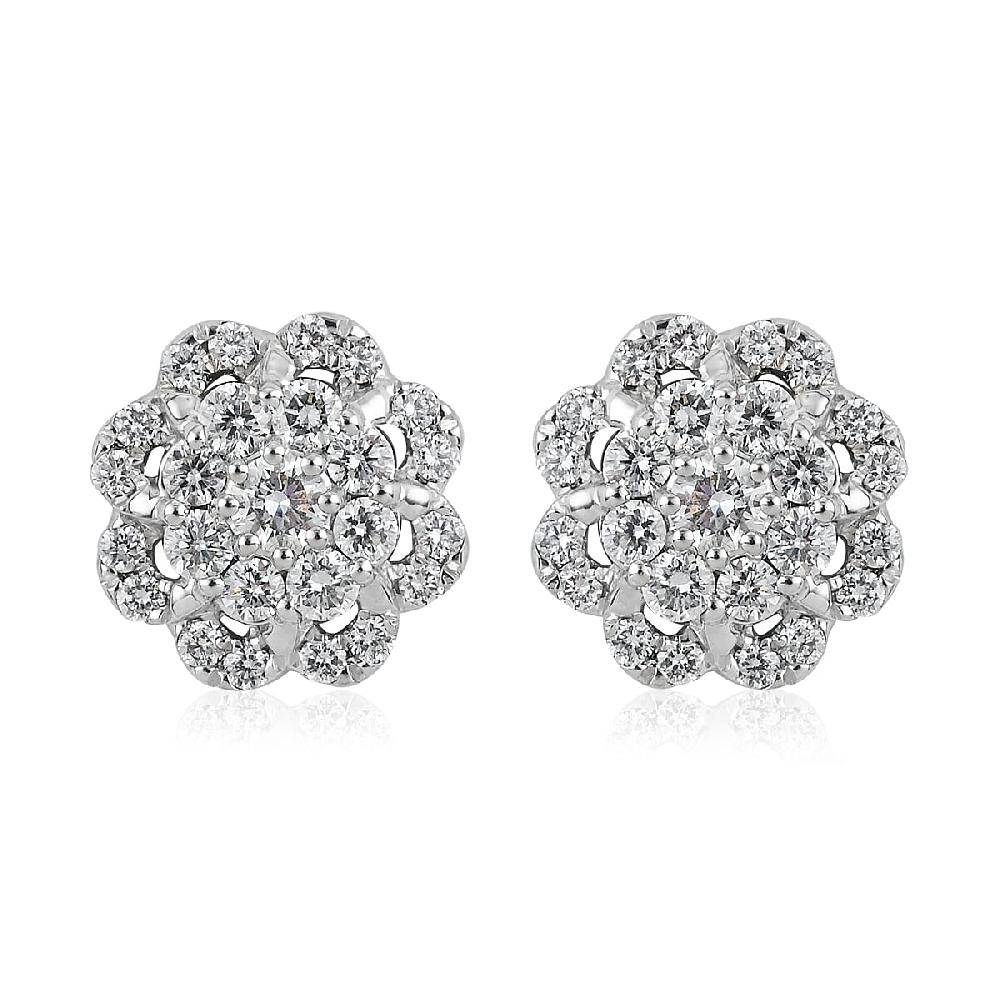 Rhapsody IGI Certified 950 Platinum E-F VS Diamond Flower Stud Earrings 1.00 ctw
