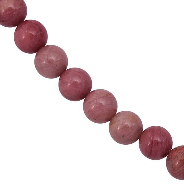 Rhodonite Beaded Necklace With Magnetic Lock In Sterling Silver 150.00 Ctw (18 Inches)