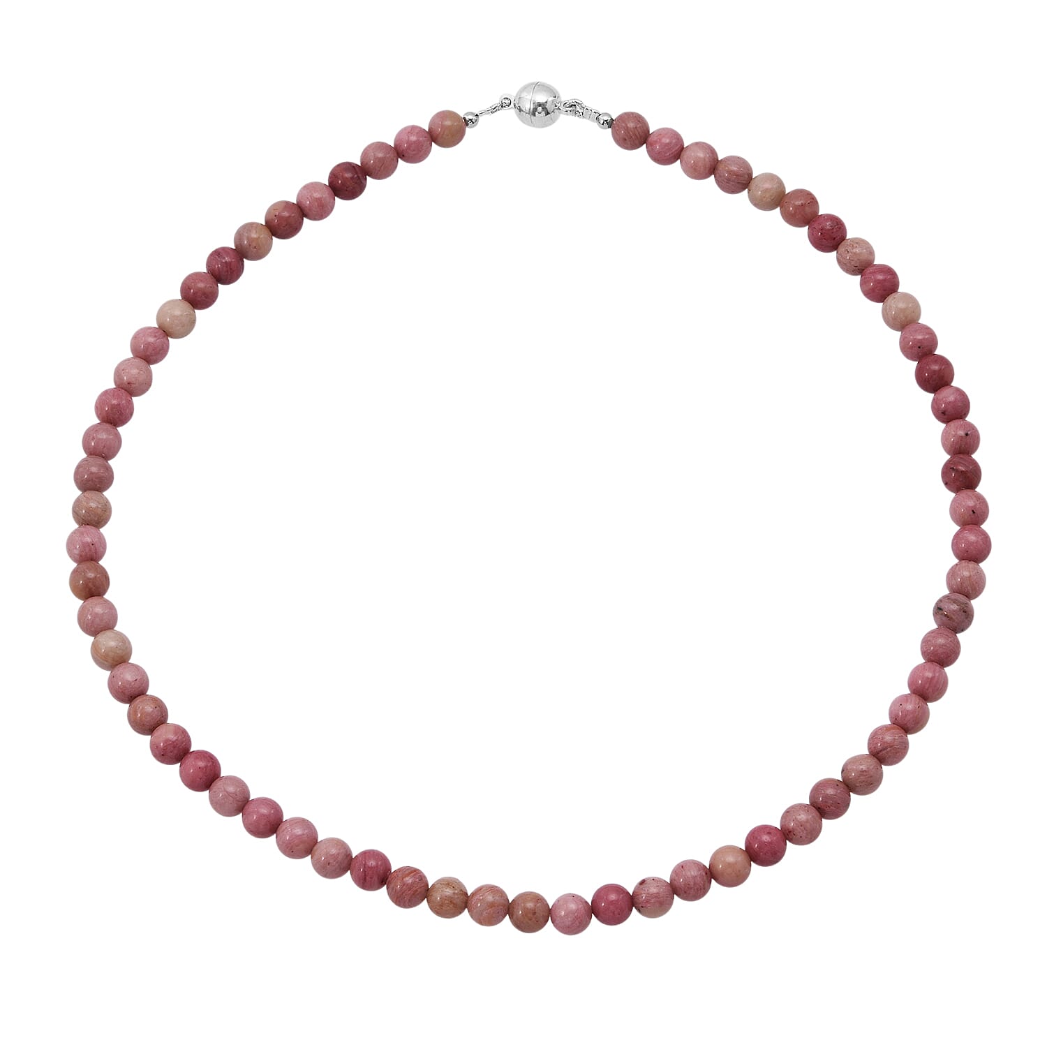 Rhodonite Beaded Necklace with Magnetic Lock in Sterling Silver 150.00 ctw (18 Inches)