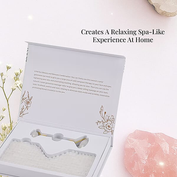 Rock Crystal Quartz Eye Mask (8.28x3.54) With Face Roller (5.82x1.57x2.36)