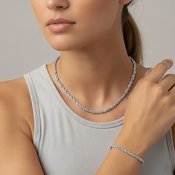 Rope Chain Bracelet (8.50In) And Necklace (24 Inches) In Stainless Steel