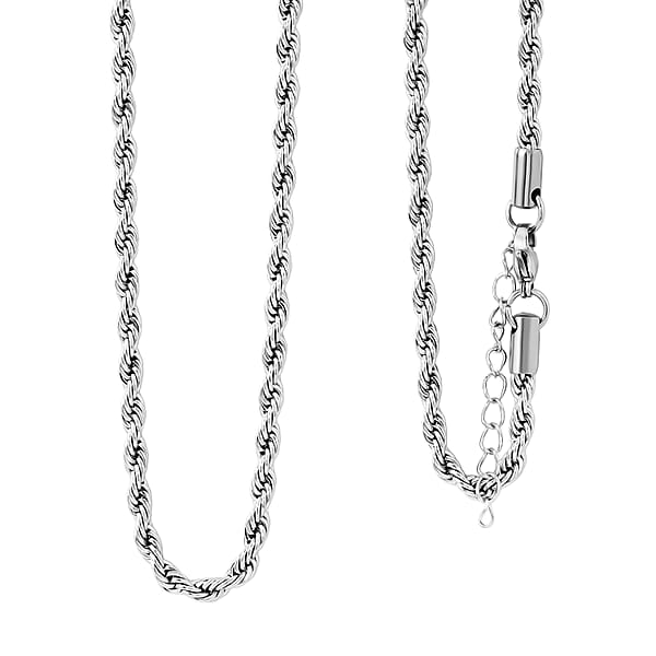 Rope Chain Bracelet (8.50In) And Necklace (24 Inches) In Stainless Steel