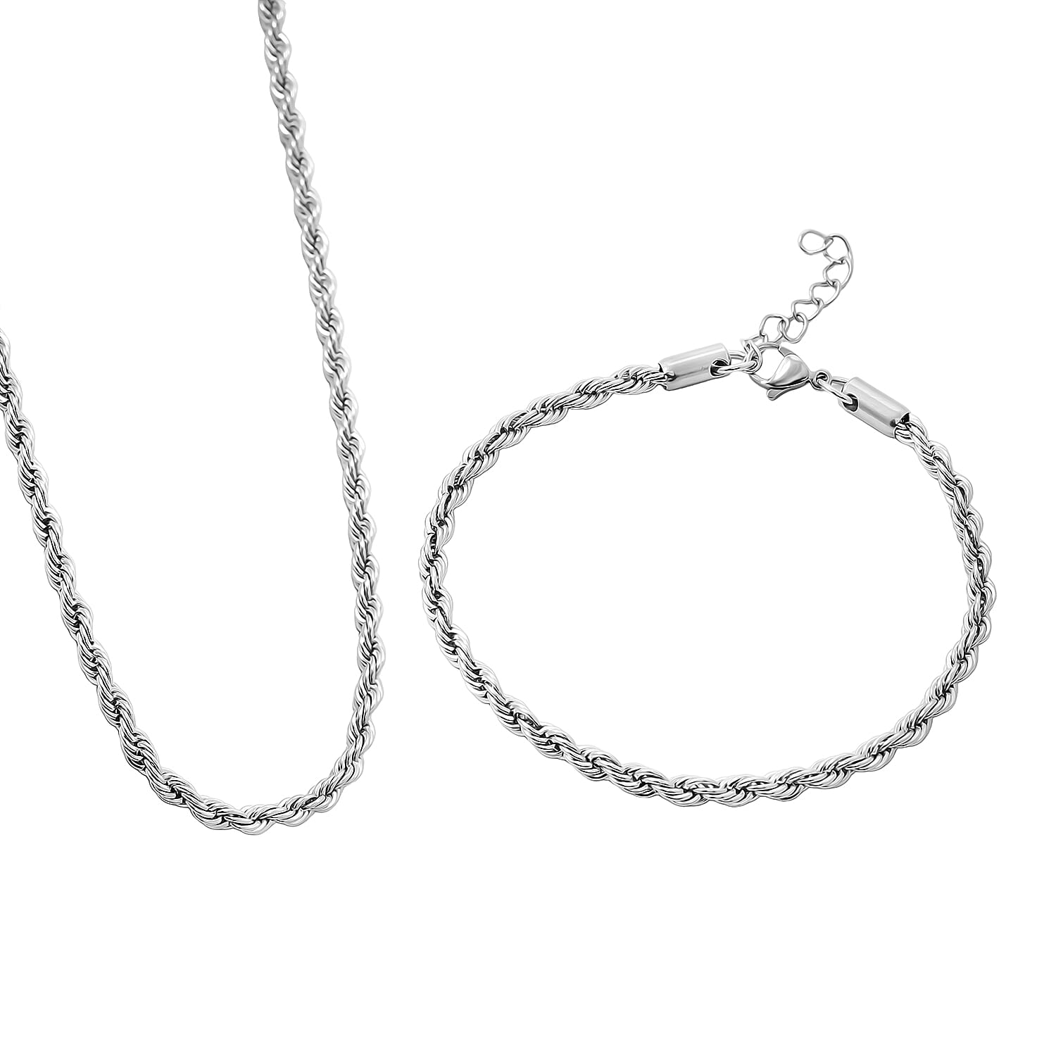 Rope Chain Bracelet (8.50In) and Necklace (24 Inches) in Stainless Steel