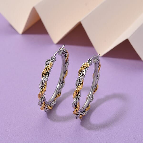 Rope Chain Hoop Earrings In ION Plated YG And Stainless Steel