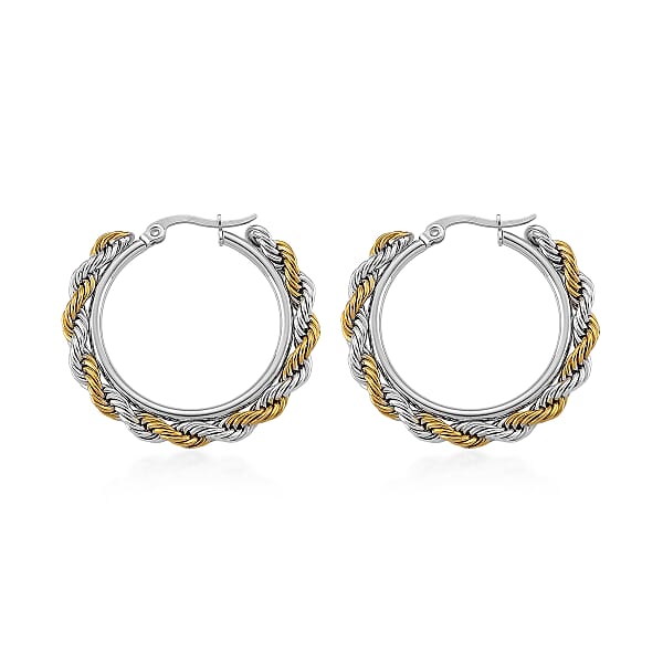 Rope Chain Hoop Earrings In ION Plated YG And Stainless Steel