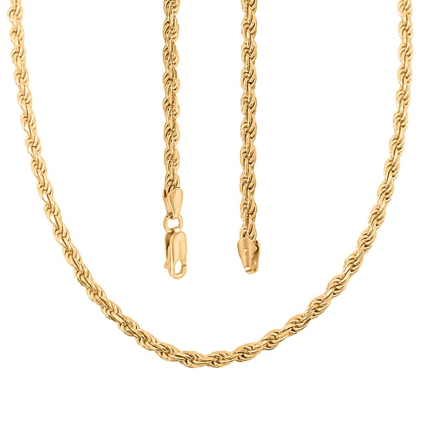 Rope Chain Necklace In 14K Yellow Gold Over Sterling Silver 20.2 Grams 22 Inches