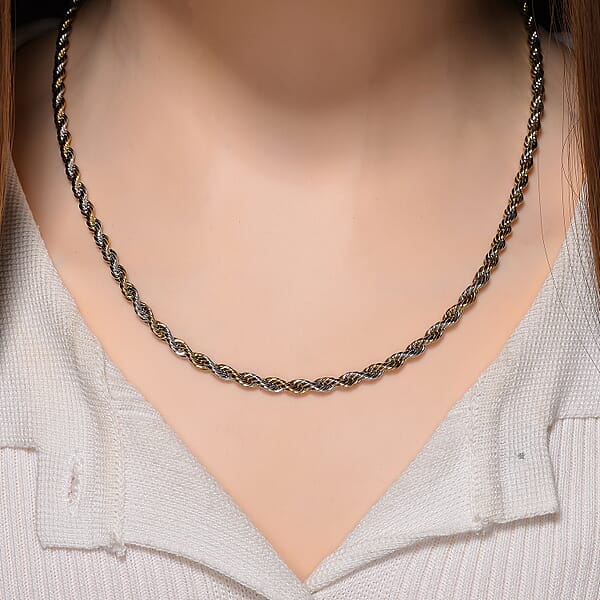 Rope Chain Necklace In ION Plated YG And Stainless Steel 20-22 Inches