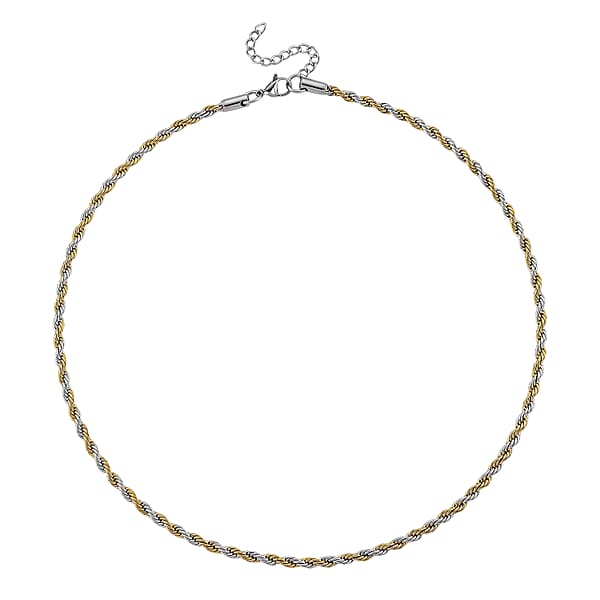 Rope Chain Necklace In ION Plated YG And Stainless Steel 20-22 Inches