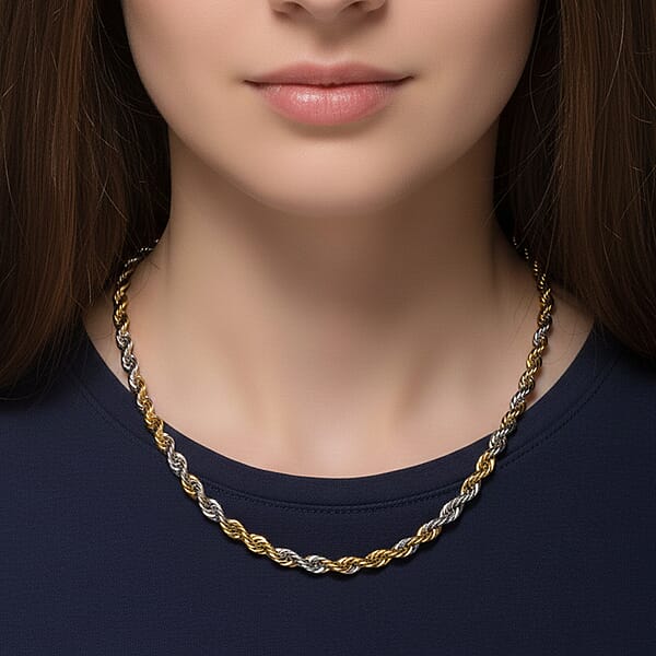 Rope Chain Necklace In ION Plated YG And Stainless Steel 20-22 Inches