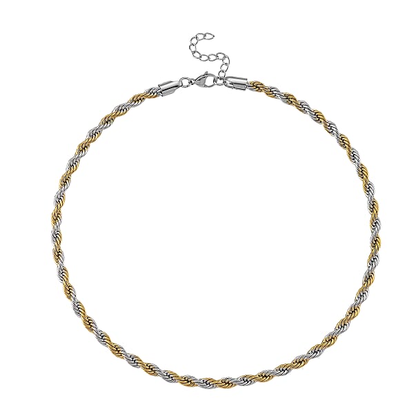 Rope Chain Necklace In ION Plated YG And Stainless Steel 20-22 Inches