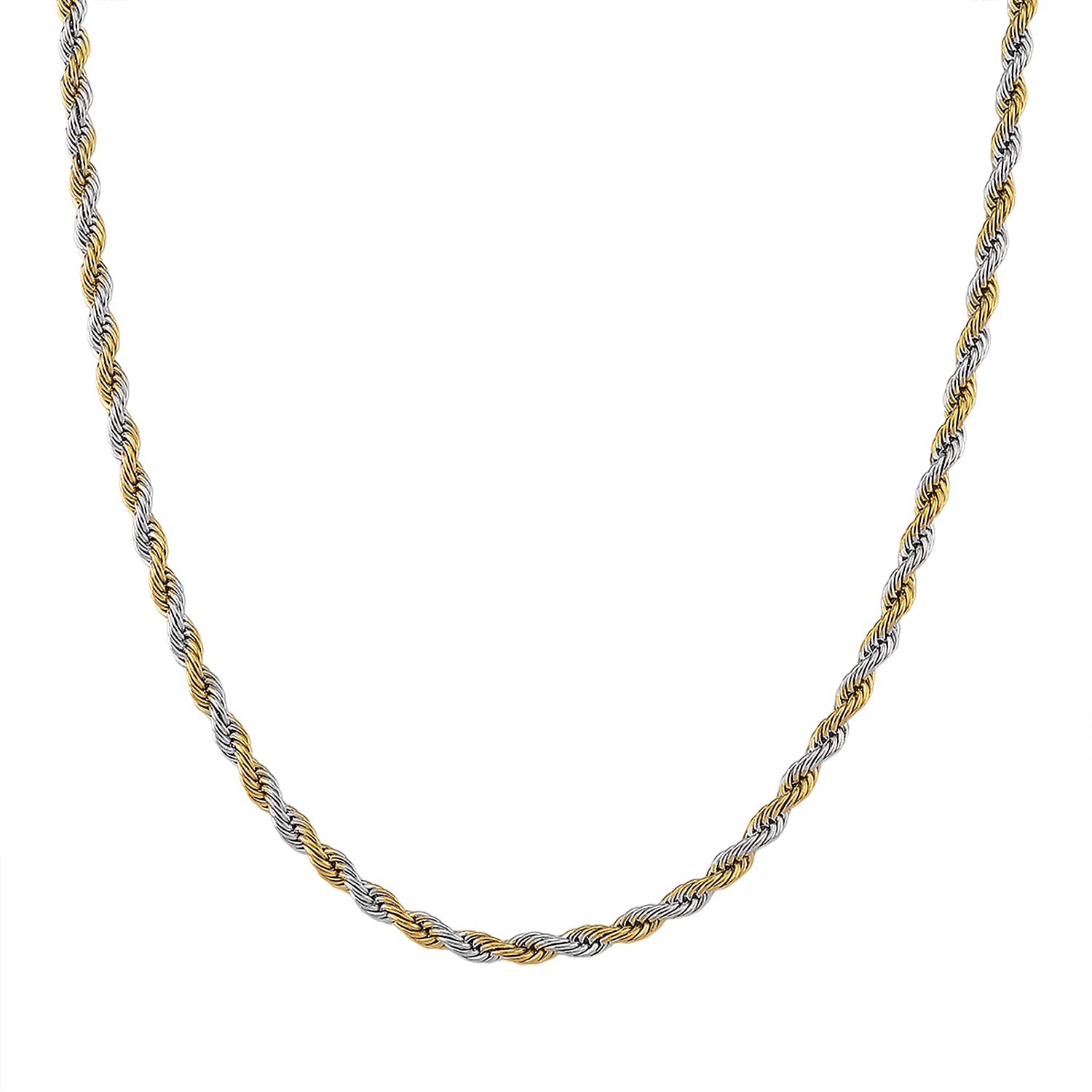 Rope Chain Necklace in ION Plated YG and Stainless Steel 20-22 Inches