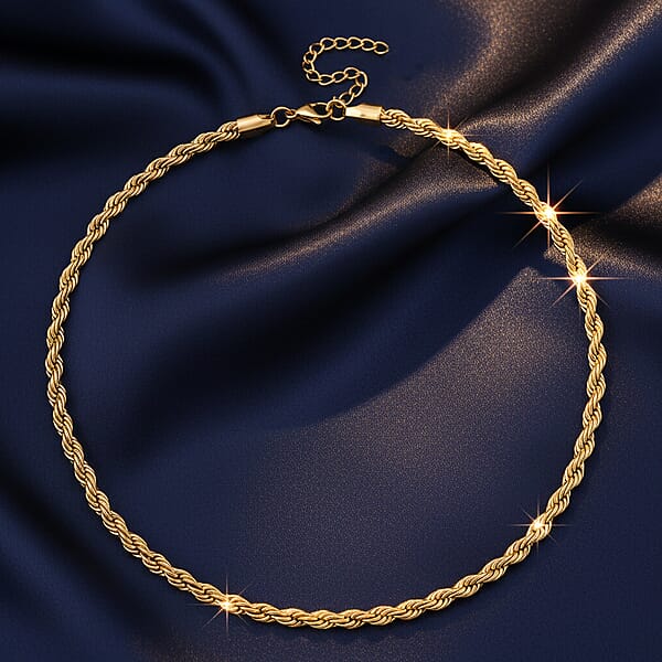 Rope Chain Necklace In ION Plated YG Stainless Steel 20-22 Inches