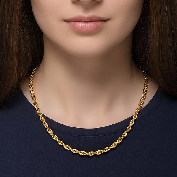 Rope Chain Necklace In ION Plated YG Stainless Steel 20-22 Inches