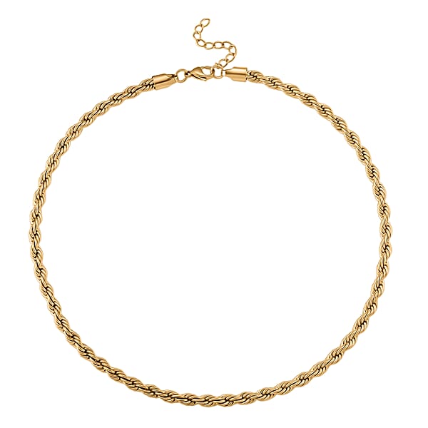 Rope Chain Necklace In ION Plated YG Stainless Steel 20-22 Inches