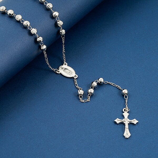 Rosary Chain Necklace In Silvertone 28 Inches