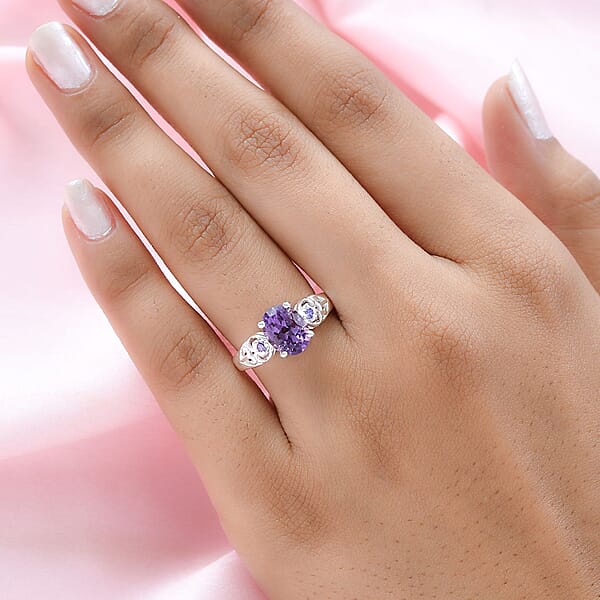 Rose De France Amethyst Simulated Purple Diamond 1.85 Ctw Accent Ring Heart Ring Sterling Silver Ring Birthday Gift