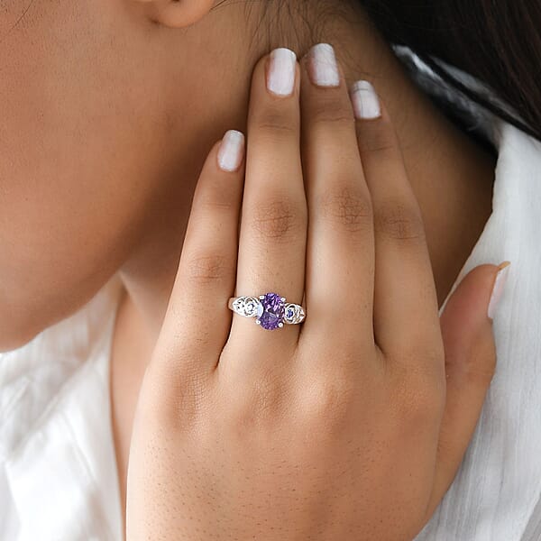 Rose De France Amethyst Simulated Purple Diamond 1.85 Ctw Accent Ring Heart Ring Sterling Silver Ring Birthday Gift