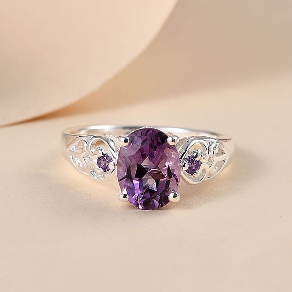 Rose De France Amethyst Simulated Purple Diamond 1.85 Ctw Accent Ring Heart Ring Sterling Silver Ring Birthday Gift