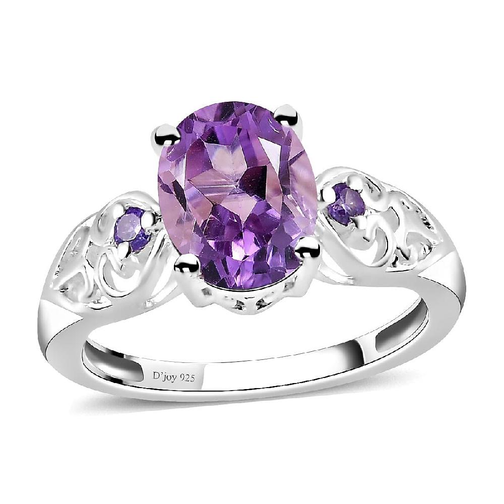 Rose De France Amethyst Simulated Purple Diamond 1.85 ctw Accent Ring Heart Ring Sterling Silver Ring Birthday Gift